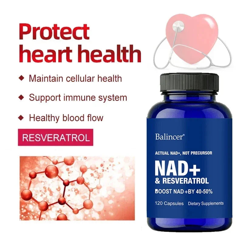 NAD + Resveratrol Supplement - Anti-Aging, Helps Boost Energy, Promotes Cell and Skin Health, Promotes Blood Circulation